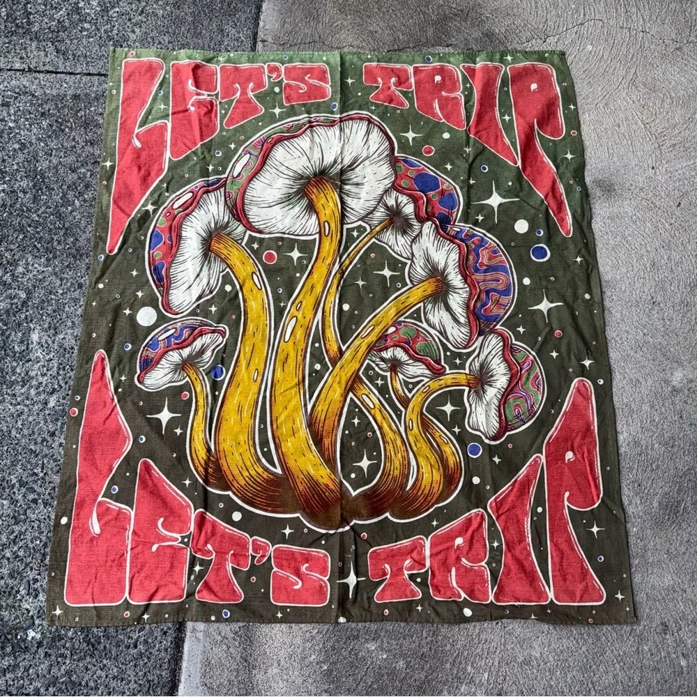 Let’s Trip Psychedelic Mushroom Graphic Tapestry from Earthbound Trading Co